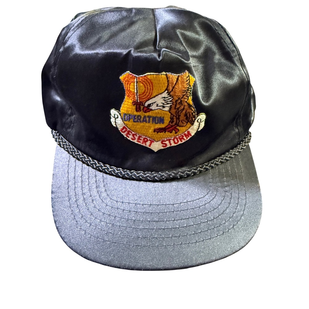 Operation Desert Storm Embroidered Cap Black Satin One Size Usa Military Veteran